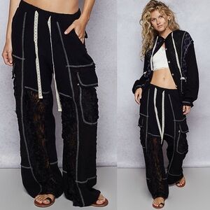 POL “ Rose Garden Set “ Lace Loungewear Set | Midnight Black